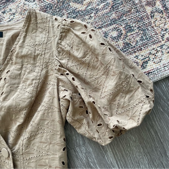 INC Brown Eyelet Puff Sleeve Mini Wrap Dress - Picture 4 of 11